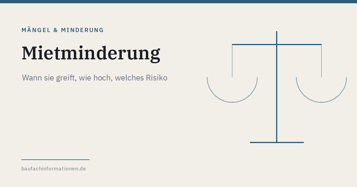 Titelgrafik: Mietminderung — Voraussetzungen und Höhe (KI-generiert)